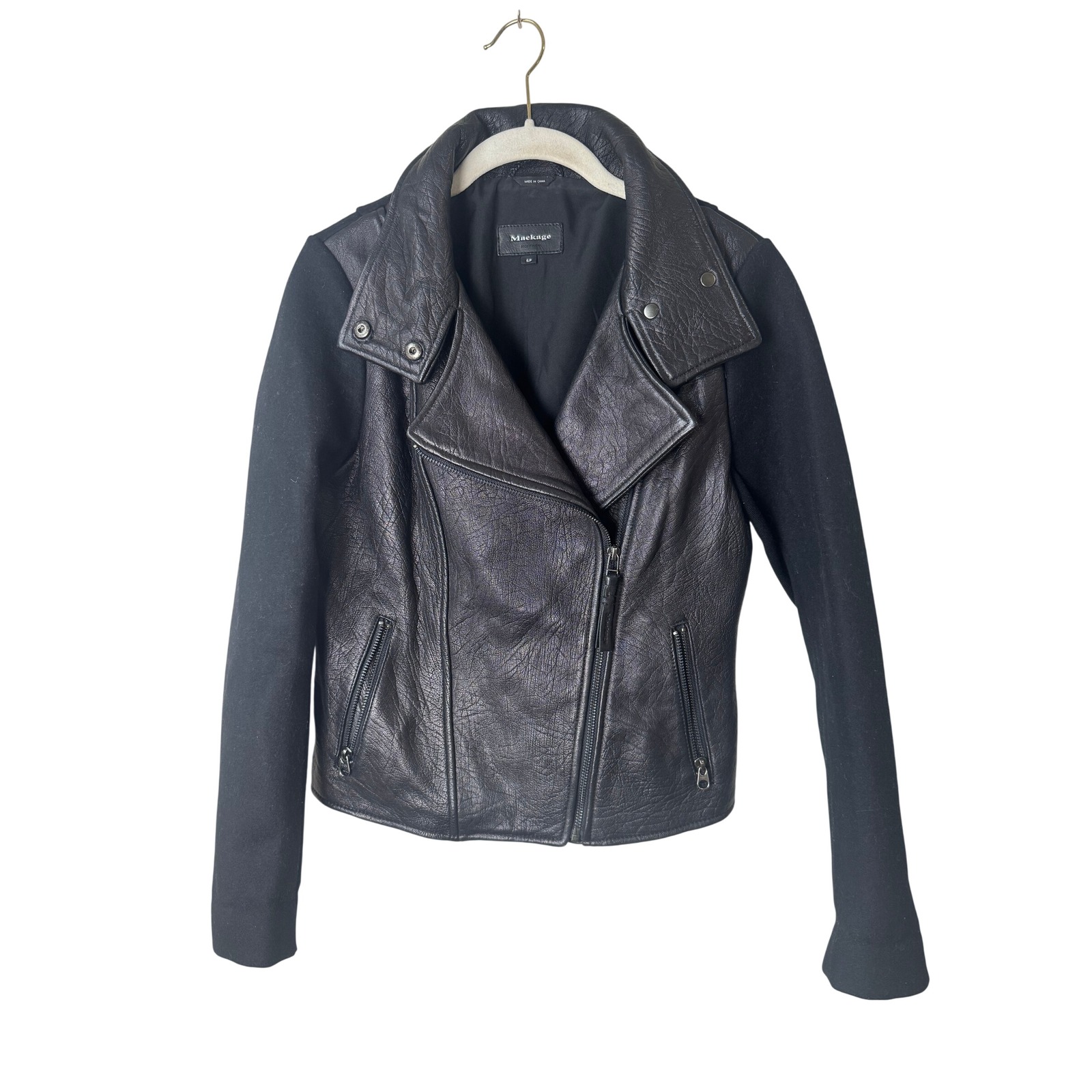 Mackage Lambskin Leather Wool Mixed Media Moto Jacket Black Small S/P